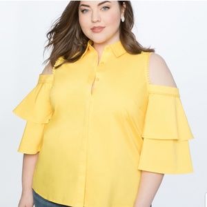 Cold Shoulder Layered Ruffle Sleeve Top